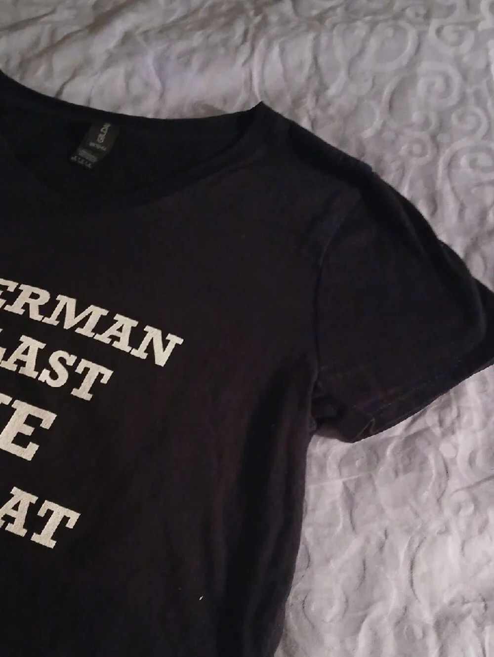 Gildan Black V-Neck Tee with White Political Text